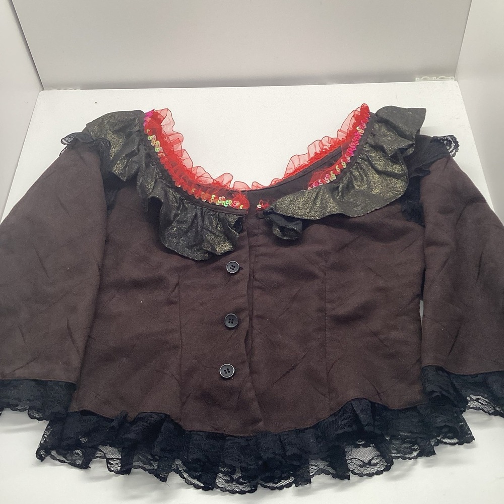 Brown Suede Sz 8 Skirt + Top Day of The Day Costume Mask Hair Clips Halloween - Picture 3 of 14